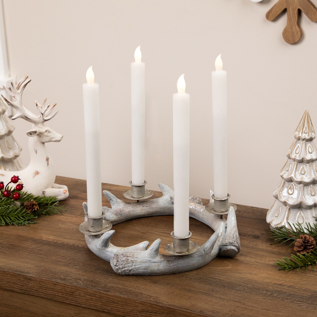 Northlight Antler Wreath Christmas Taper Candle Holder - 10.25"